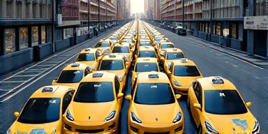 Electric taxi fleet at urban charging station